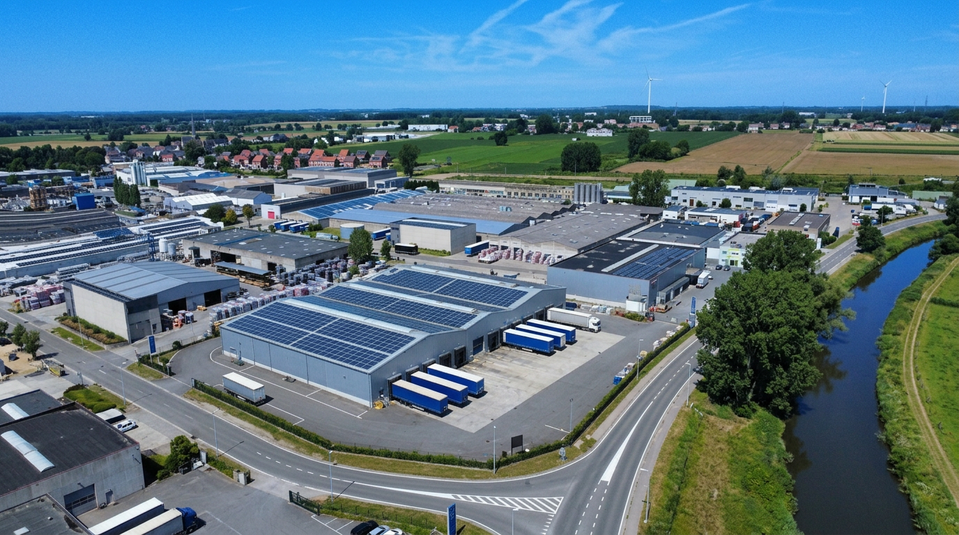 Luchtfoto IZ2 Ninove tussen Dender en spoorweg